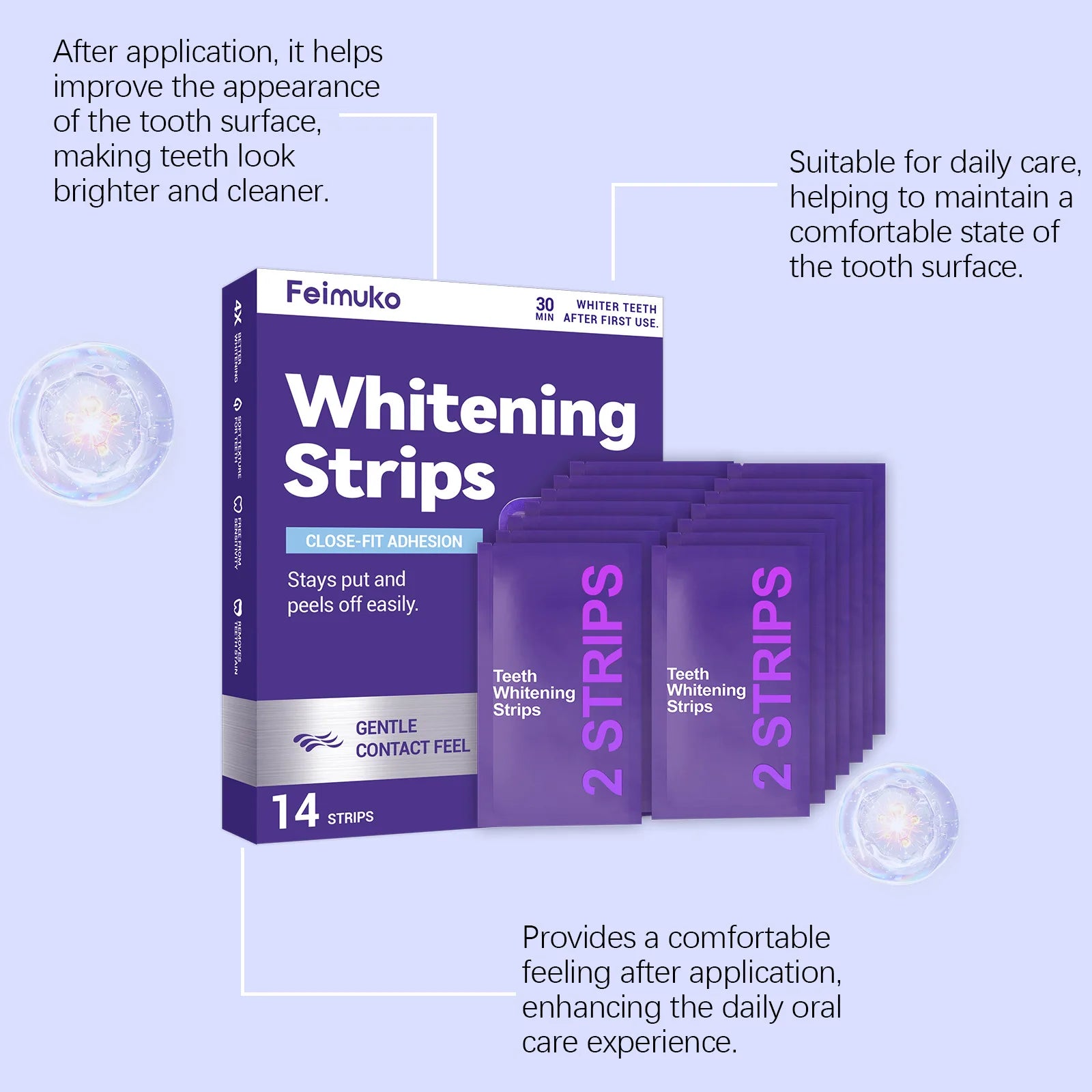 Purple Teeth Whitening Strips for Sensitive Teeth – Whiter Smile in Minutes